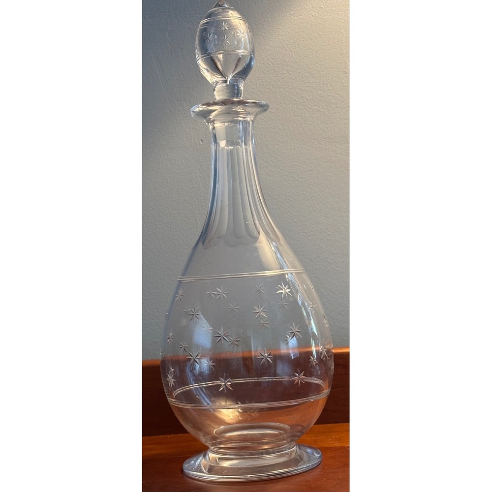 Vintage Webb England Glass Decanter with‎ Stopper Star Design Barware England